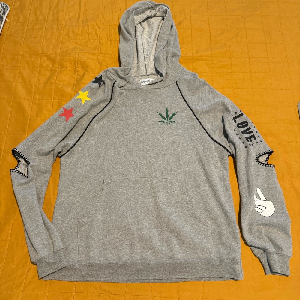Lauren moshi grey terry cloth hoodie with cut out elbows